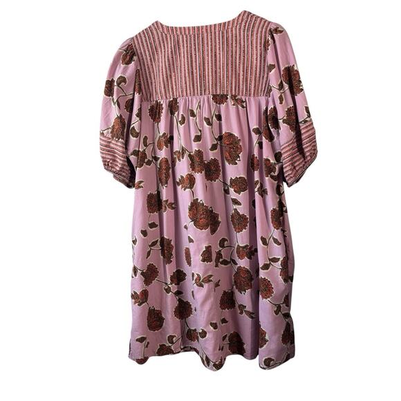 Knox Rose Dress Womens XXL Pink Floral Short Sleeve V Neck Puff Tasseled Boho - Picture 12 of 12